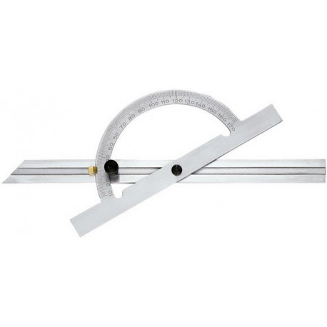 Rapporteur d'angle, réglable et coulissant en Long., Arc gradué : 100 mm, Long. des branches 150 mm