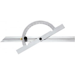 Rapporteur d'angle, réglable et coulissant en Long., Arc gradué : 150 mm, Long. des branches 300 mm