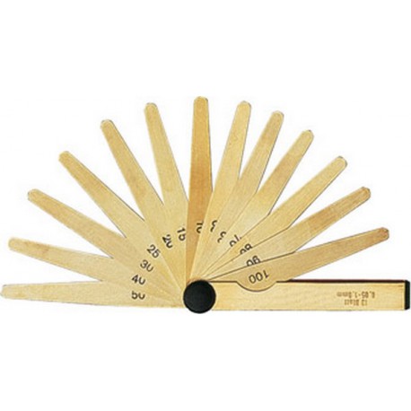 Jauge d'Épais. : de précision, anti-magnétique, Plage de mesure : 0,05-1,00 mm (augmentant de 0,05 mm), Nombre de lames 20, Long. de la lame 100 mm