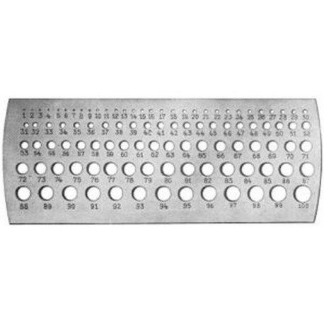 Jauge millimétrique de perçage, Plage de mesure : 0,1-10 mm, Pas 0,1 mm, Nombre de trous 100