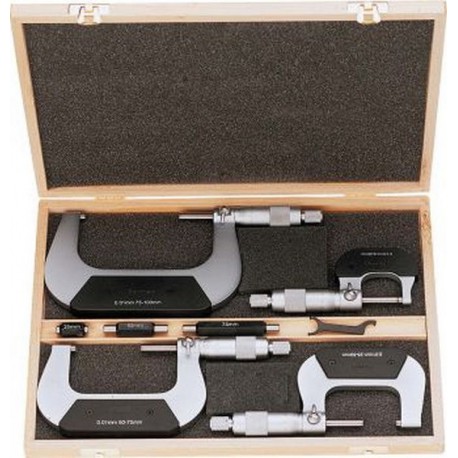 Jeu de micromètres, Plage de mesure : 0-100 mm, Contenu 0-25 25-50 50-75 75-100 mm