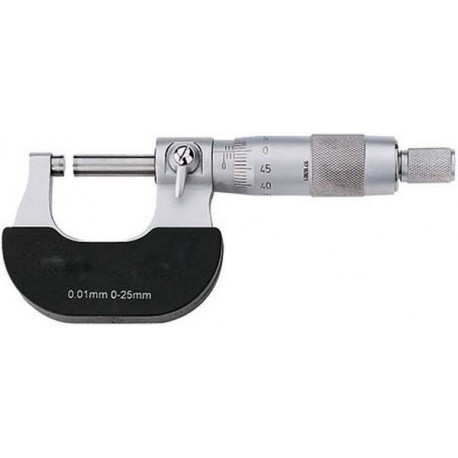 Micromètre, Plage de mesure : 25-50 mm, Ø de la touche mobile 6,5 mm, Ø du tambour 17,0 mm, Pas de la broche : 0,5 mm, Lecture : 0,01 mm