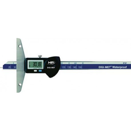 Jauge de profondeur numérique DIGI-MET® IP67, Plage de mesure : 500 mm, Modèle à vis de blocage, Long. de l'embase 150 mm, Ø de la tige de mesure : 1,5 mm