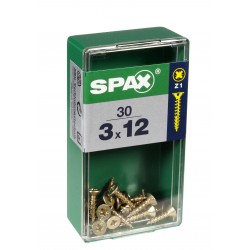 Lot de 30 vis acier tête fraisée pozidriv SPAX, Diam.3 mm x L.12 mm