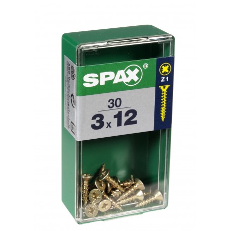 Lot de 30 vis acier tête fraisée pozidriv SPAX, Diam.3 mm x L.12 mm