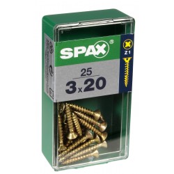 Lot de 25 vis acier tête fraisée pozidriv SPAX, Diam.3 mm x L.20 mm