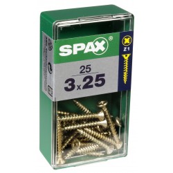 Lot de 25 vis acier tête fraisée pozidriv SPAX, Diam.3 mm x L.25 mm