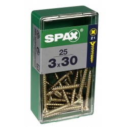 Lot de 25 vis acier tête fraisée pozidriv SPAX, Diam.3 mm x L.30 mm