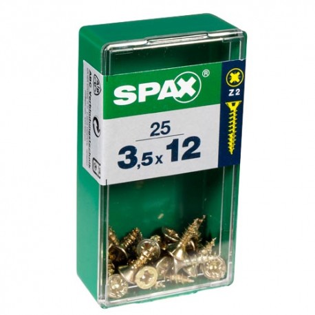 Lot de 25 vis acier tête fraisée pozidriv SPAX, Diam.3.5 mm x L.12 mm