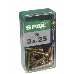 Lot de 25 vis acier tête fraisée pozidriv SPAX, Diam.3.5 mm x L.25 mm