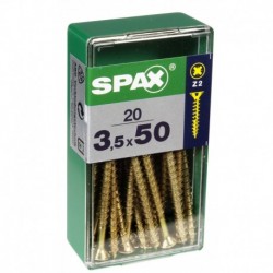 Lot de 20 vis acier tęte fraisée pozidriv SPAX, Diam.3.5 mm x L.50 mm