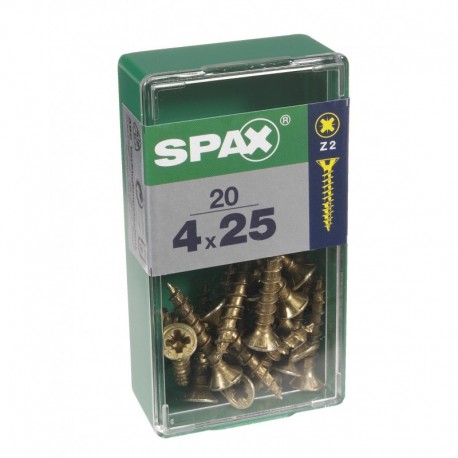 Lot de 20 vis acier tęte fraisée pozidriv SPAX, Diam.4 mm x L.25 mm