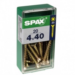 Lot de 20 vis acier tęte fraisée pozidriv SPAX, Diam.4 mm x L.40 mm