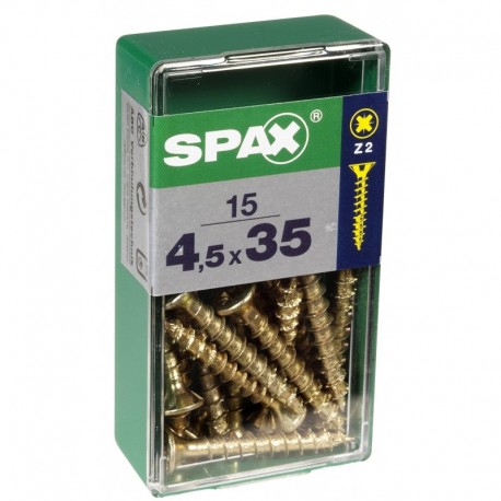 Lot de 15 vis acier tęte fraisée pozidriv SPAX, Diam.4.5 mm x L.35 mm