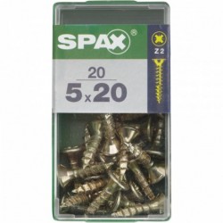 Lot de 20 vis acier tęte fraisée pozidriv SPAX, Diam.5 mm x L.20 mm