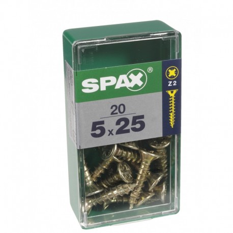 Lot de 20 vis acier tęte fraisée pozidriv SPAX, Diam.5 mm x L.25 mm