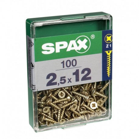 Lot de 100 vis acier tęte fraisée pozidriv SPAX, Diam.2.5 mm x L.12 mm