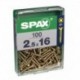 Lot de 100 vis acier tęte fraisée pozidriv SPAX, Diam.2.5 mm x L.16 mm