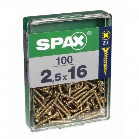 Lot de 100 vis acier tęte fraisée pozidriv SPAX, Diam.2.5 mm x L.16 mm