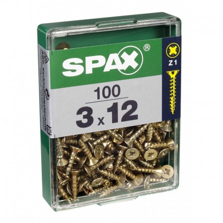 Lot de 100 vis acier tęte fraisée pozidriv SPAX, Diam.3 mm x L.12 mm