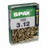 Lot de 100 vis acier tęte fraisée pozidriv SPAX, Diam.3 mm x L.12 mm