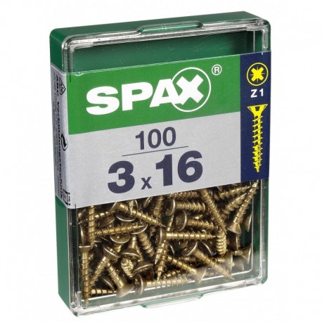 Lot de 100 vis acier tęte fraisée pozidriv SPAX, Diam.3 mm x L.16 mm