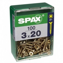 Lot de 100 vis acier tęte fraisée pozidriv SPAX, Diam.3 mm x L.20 mm
