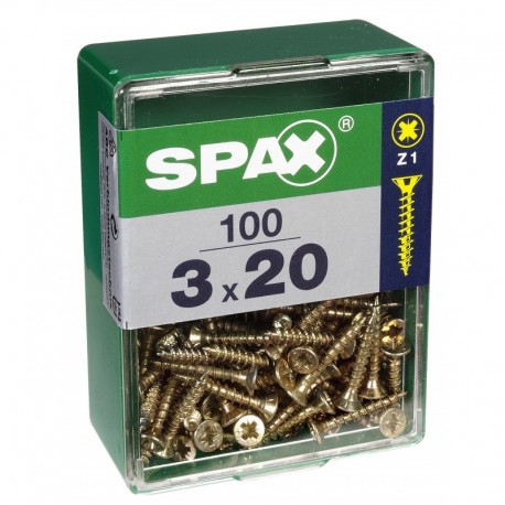 Lot de 100 vis acier tęte fraisée pozidriv SPAX, Diam.3 mm x L.20 mm