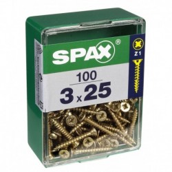 Lot de 100 vis acier tęte fraisée pozidriv SPAX, Diam.3 mm x L.25 mm