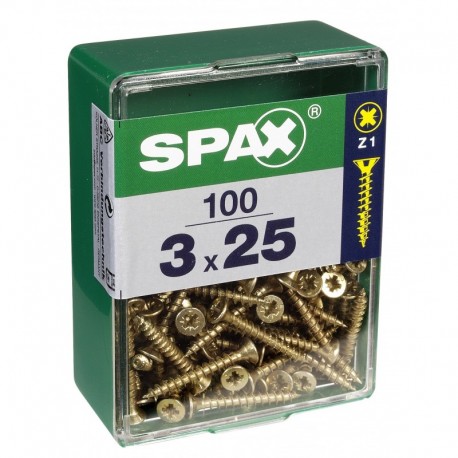 Lot de 100 vis acier tęte fraisée pozidriv SPAX, Diam.3 mm x L.25 mm