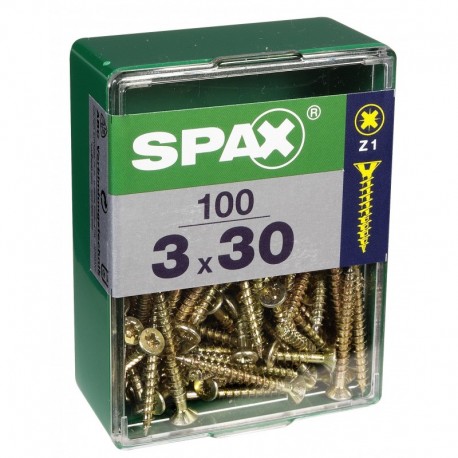 Lot de 100 vis acier tęte fraisée pozidriv SPAX, Diam.3 mm x L.30 mm