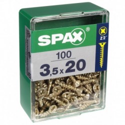 Lot de 100 vis acier tęte fraisée pozidriv SPAX, Diam.3.5 mm x L.20 mm