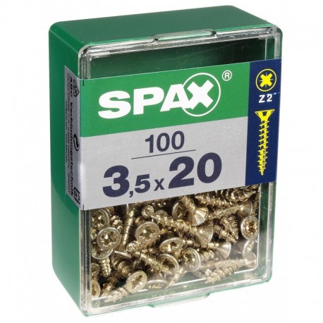 Lot de 100 vis acier tęte fraisée pozidriv SPAX, Diam.3.5 mm x L.20 mm