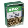 Lot de 100 vis acier tęte fraisée pozidriv SPAX, Diam.3.5 mm x L.25 mm