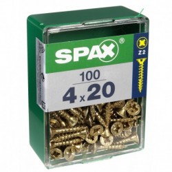 Lot de 100 vis acier tęte fraisée pozidriv SPAX, Diam.4 mm x L.20 mm