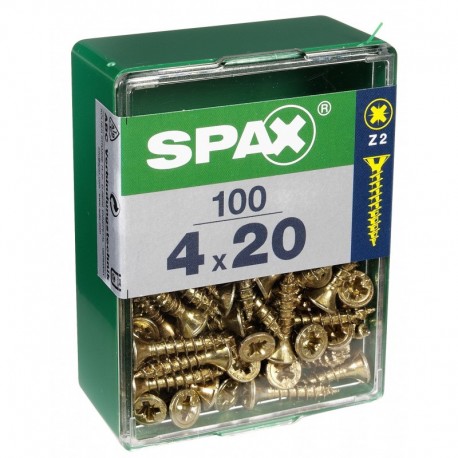 Lot de 100 vis acier tęte fraisée pozidriv SPAX, Diam.4 mm x L.20 mm
