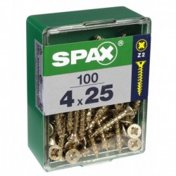 Lot de 100 vis acier tęte fraisée pozidriv SPAX, Diam.4 mm x L.25 mm