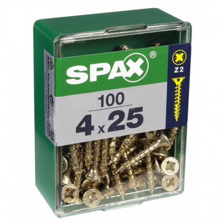 Lot de 100 vis acier tęte fraisée pozidriv SPAX, Diam.4 mm x L.25 mm