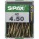 Lot de 40 vis acier tęte fraisée pozidriv SPAX, Diam.4 mm x L.50 mm