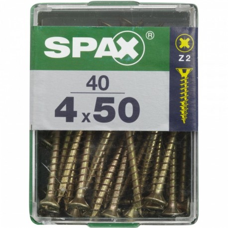 Lot de 40 vis acier tęte fraisée pozidriv SPAX, Diam.4 mm x L.50 mm