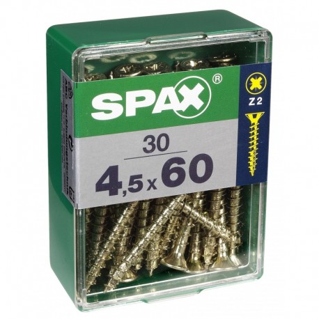 Lot de 30 vis acier tęte fraisée pozidriv SPAX, Diam.4.5 mm x L.60 mm