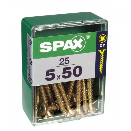Lot de 25 vis acier tęte fraisée pozidriv SPAX, Diam.5 mm x L.50 mm