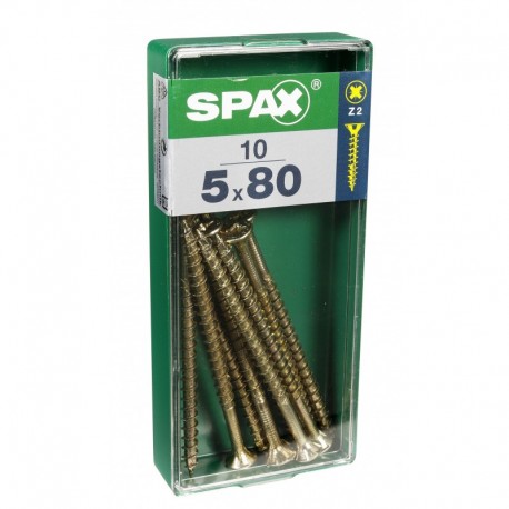 Lot de 10 vis acier tęte fraisée pozidriv SPAX, Diam.5 mm x L.80 mm