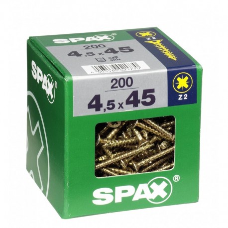 Lot de 200 vis acier tęte fraisée pozidriv SPAX, Diam.4.5 mm x L.45 mm