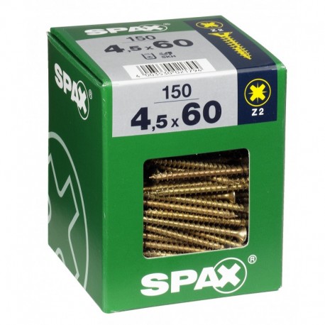 Lot de 150 vis acier tęte fraisée pozidriv SPAX, Diam.4.5 mm x L.60 mm
