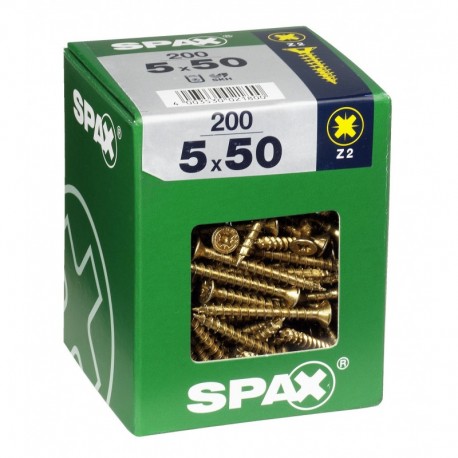 Lot de 200 vis acier tęte fraisée pozidriv SPAX, Diam.5 mm x L.50 mm