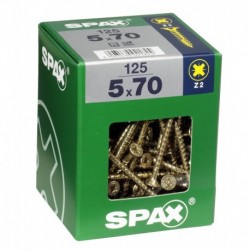 Lot de 125 vis acier tęte fraisée pozidriv SPAX, Diam.5 mm x L.70 mm