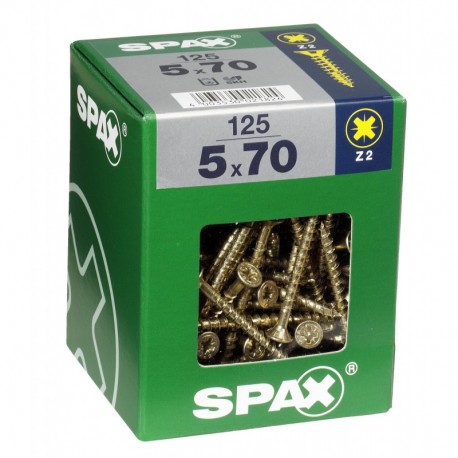Lot de 125 vis acier tęte fraisée pozidriv SPAX, Diam.5 mm x L.70 mm