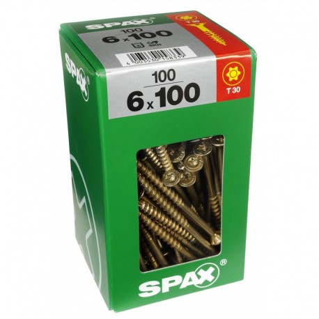 Lot de 100 vis acier tęte fraisée torx SPAX, Diam.6 mm x L.100 mm