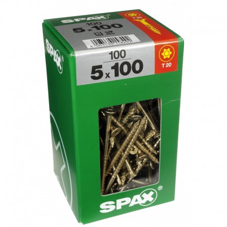 Lot de 100 vis acier tęte fraisée torx SPAX, Diam.5 mm x L.100 mm